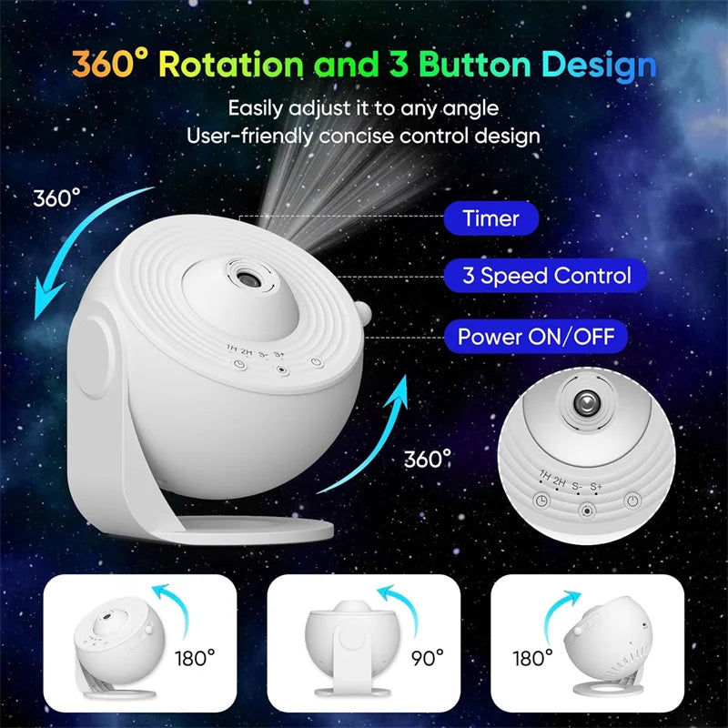 Enchanting LED Galaxy Projector Night Light - 360° Rotating Planetarium Lamp for Magical Room Decor