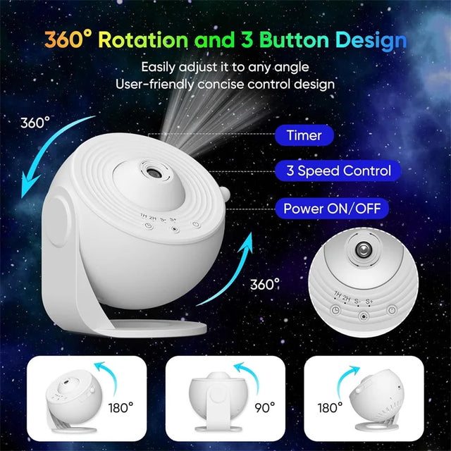 Enchanting LED Galaxy Projector Night Light - 360° Rotating Planetarium Lamp for Magical Room Decor